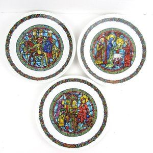 Vintage D'arceau Limoges Noel Vitrail Christmas Plates Nativity Jesus Set of 3